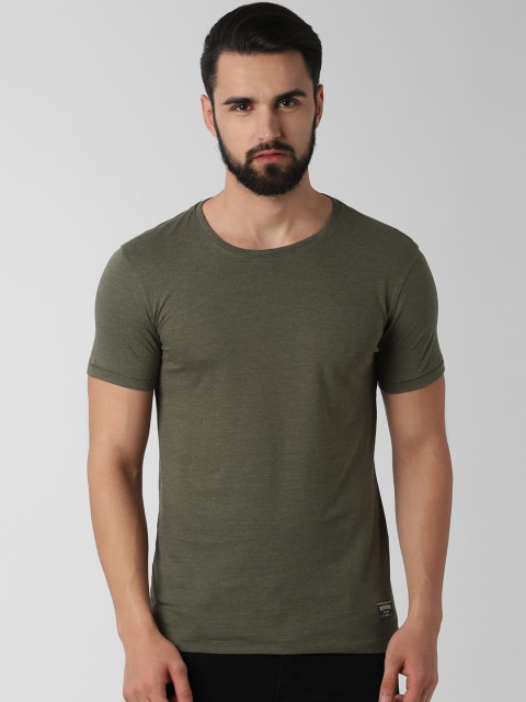 

Peter England Casuals Men Olive Green Solid Round Neck T-shirt