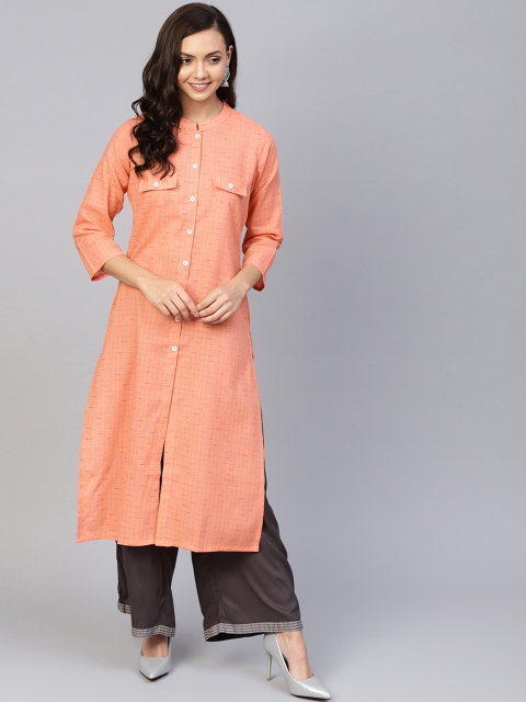 

Jompers Women Peach-Coloured Solid Straight Kurta