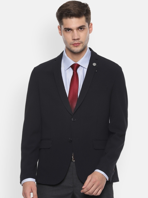 

V Dot Men Navy Blue Solid Super Slim Fit Single-Breasted Blazer