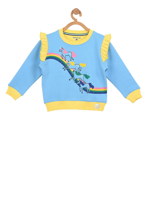 

Stupid Cupid Girls Blue & Yellow Printed Sweatshirt
