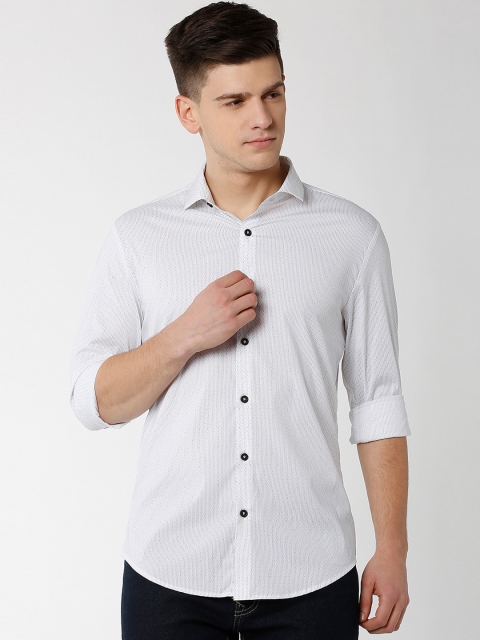 Peter England Men White Slim Fit Printed Casual Shirt