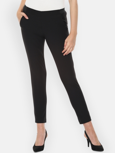 

Van Heusen Woman Women Black Regular Fit Solid Cigarette Trousers