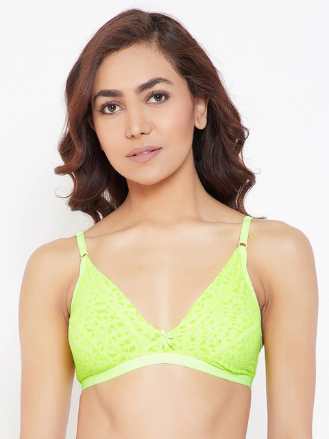 

Clovia Cotton Rich Non-Padded Non-Wired Self Textured Bra, Green