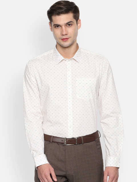 

Van Heusen Men Cream-Coloured Slim Fit Printed Formal Shirt