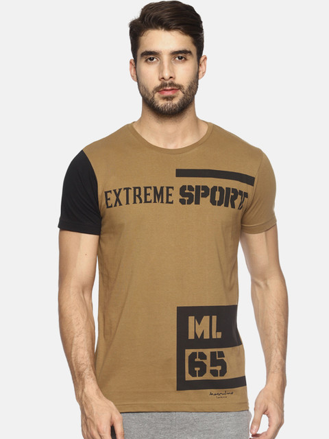 

Masculino Latino Men Khaki & Black Printed Round Neck T-shirt