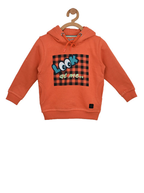 

Stupid Cupid Boys Rust Orange Printed Hooded Sweatshirt