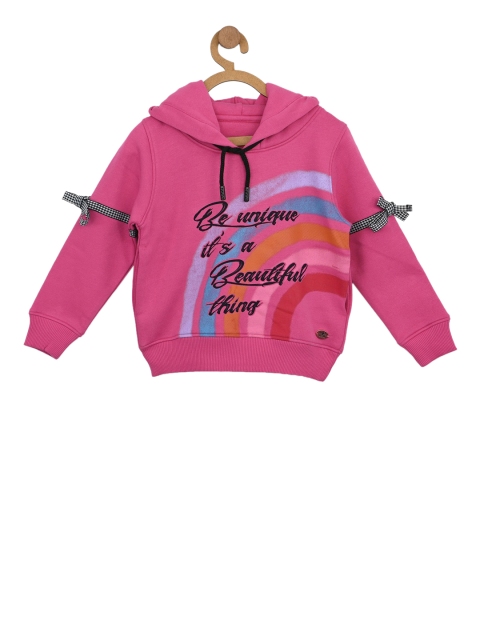 

Stupid Cupid Girls Magenta Printed Hooded Sweatshirt
