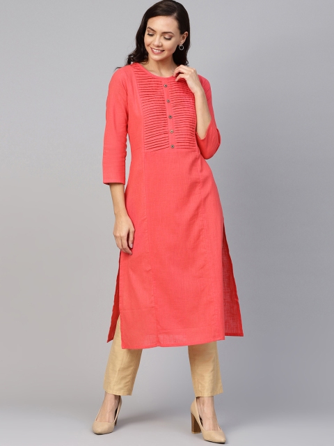 

Jompers Women Peach-Coloured Solid Straight Kurta