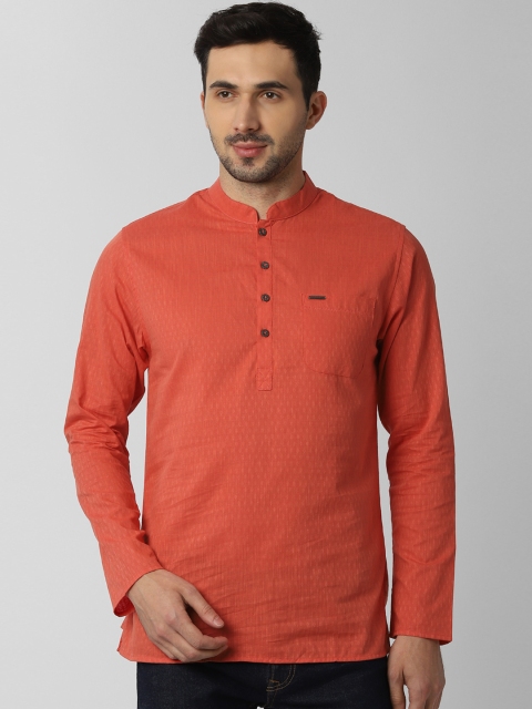 

Peter England Men Orange Woven Design Straight Kurta