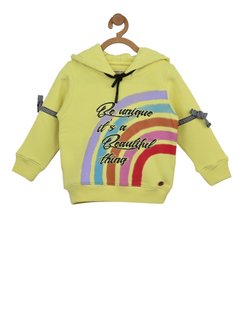 

Stupid Cupid Girls Yellow Printed Hooded Sweatshirt