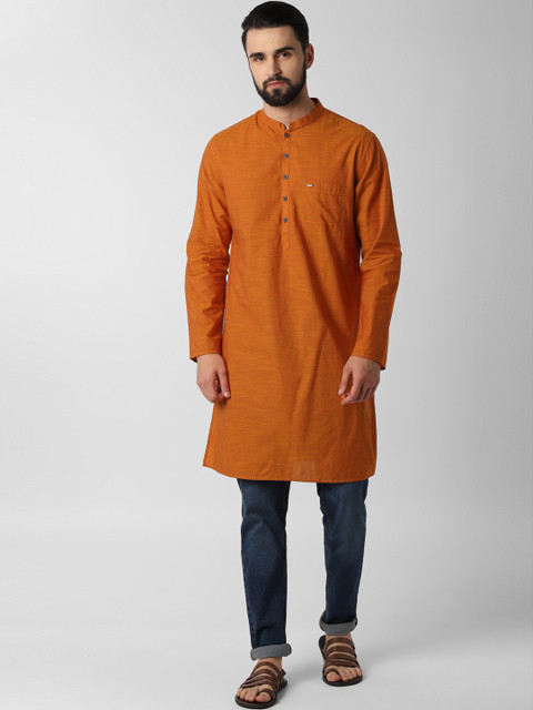 

Peter England Men Orange Solid Straight Kurta