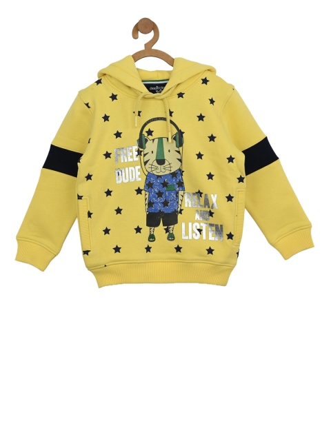 

Stupid Cupid Boys Yellow Printed Hooded Sweatshirt