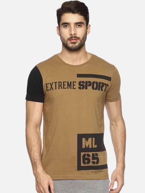 

Masculino Latino Men Khaki & Black Printed Round Neck T-shirt