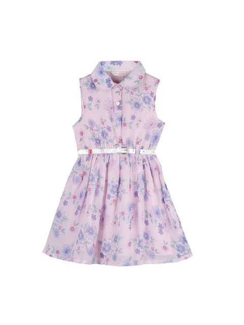 

Budding Bees Girls Pink & Blue Floral Printed Shirt Dress