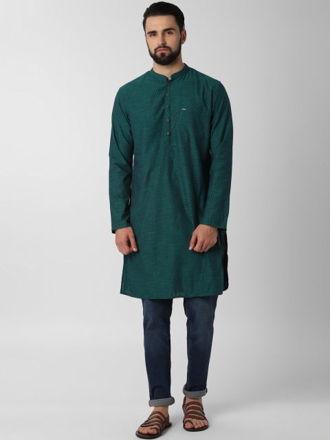 

Peter England Men Green Woven Design Straight Kurta