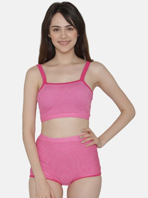 

Clovia Women Pink & White Printed Swim Set