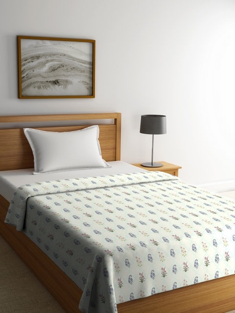 

Portico New York Cream-Coloured & Blue Floral AC Room 280 GSM Single Bed Blanket