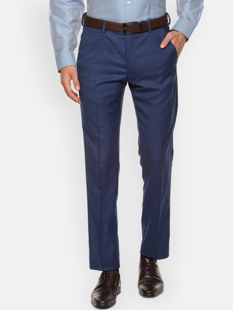

Van Heusen Men Navy Blue Slim Fit Solid Formal Trousers