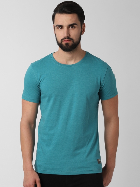 

Peter England Casuals Men Teal Blue Solid Round Neck T-shirt