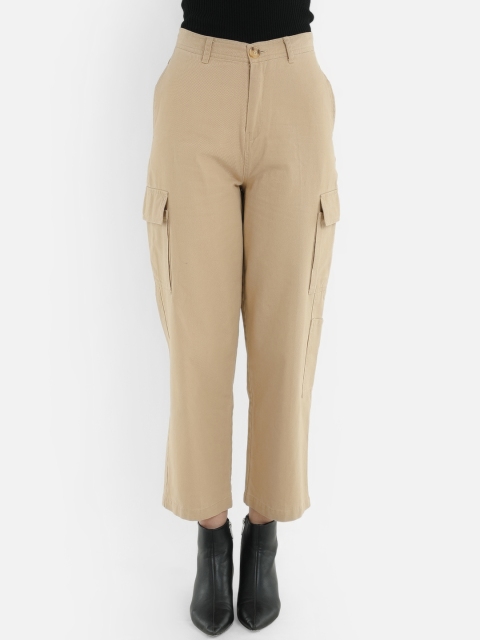 

COVER STORY Women Beige Regular Fit Solid Regular Trousers