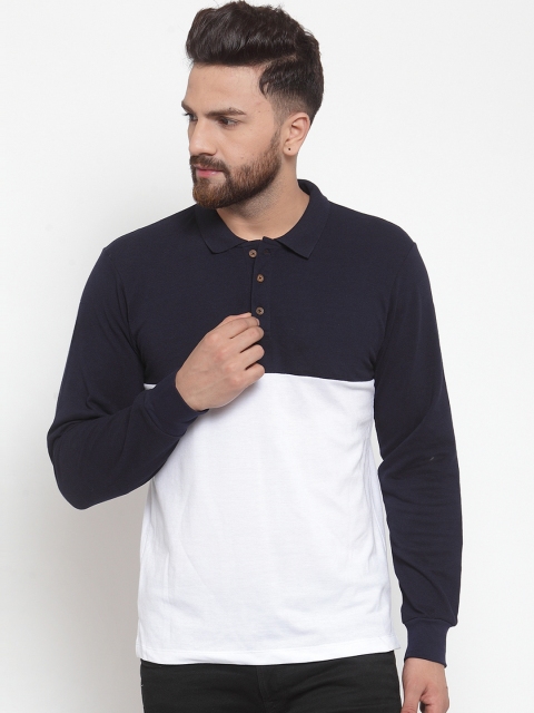 

Kalt Men White Colourblocked Polo Collar T-shirt