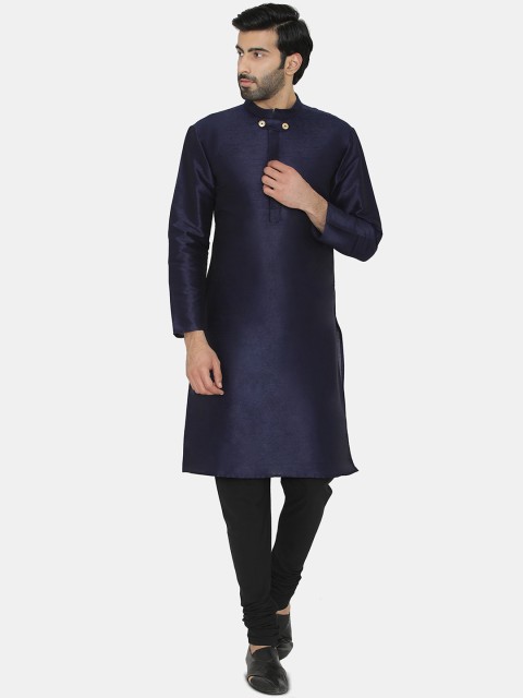 

Raas Men Blue Solid Straight Kurta