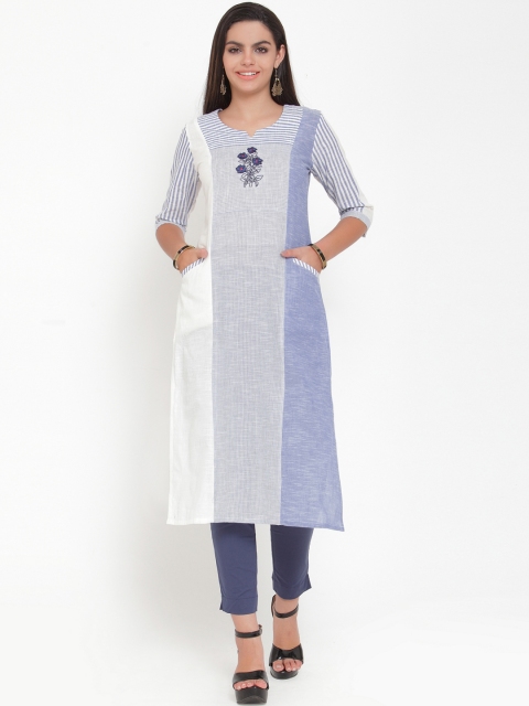 

ETIQUETTE Women Blue & White Striped Straight Kurti