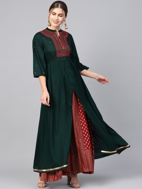

Juniper Women Green & Burgundy Yoke Design Anarkali Kurta
