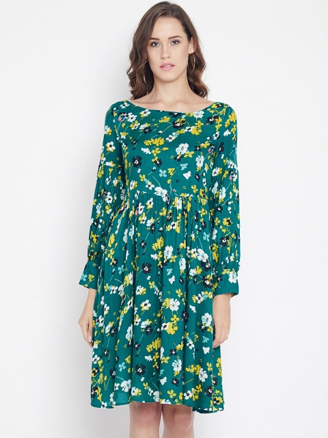

PANIT Women Green & Yellow Floral Print Fit and Flare Dress