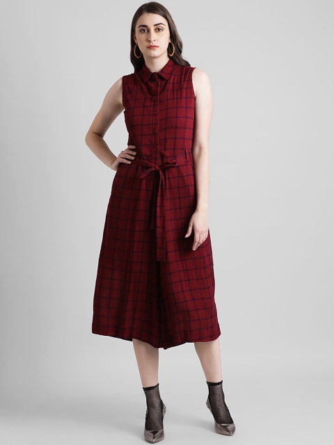 

Zink London Women Maroon & Blue Checked Culotte Jumpsuit