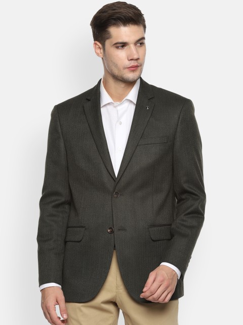 

Van Heusen Men Olive Self Design Slim-Fit Single-Breasted Blazer