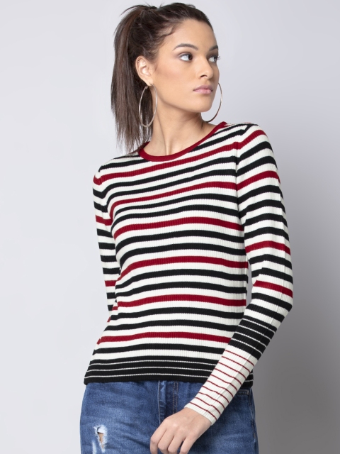 

FabAlley Women White & Red Ribbed Sweater