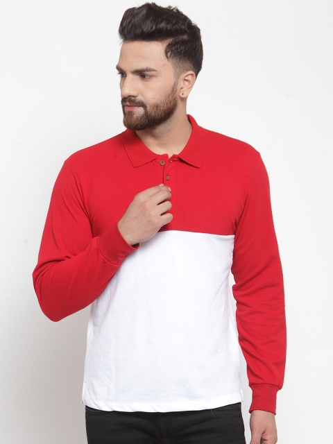 

Kalt Men Red & White Colourblocked Polo Collar T-shirt