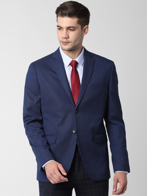 

Peter England Men Navy Blue Self-Deisgn Slim-Fit Single-Breasted Blazer
