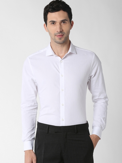 Peter England Men White Slim Fit Self Design Formal Shirt
