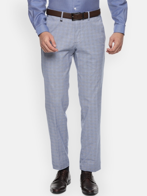 

Van Heusen Men Blue & Grey Slim Fit Checked Formal Trousers