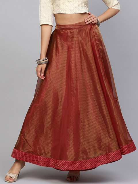 

Juniper Women Red & Gold-Toned Checked Flared Skirt