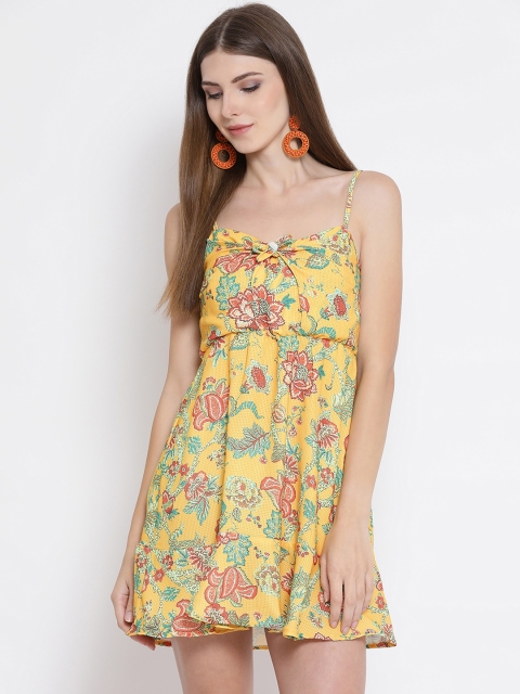 

Oxolloxo Women Yellow Floral Print Fit and Flare Dress