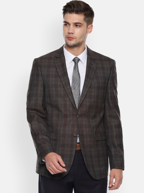 

Van Heusen Men Brown Checked Slim Fit Single-Breasted Blazer