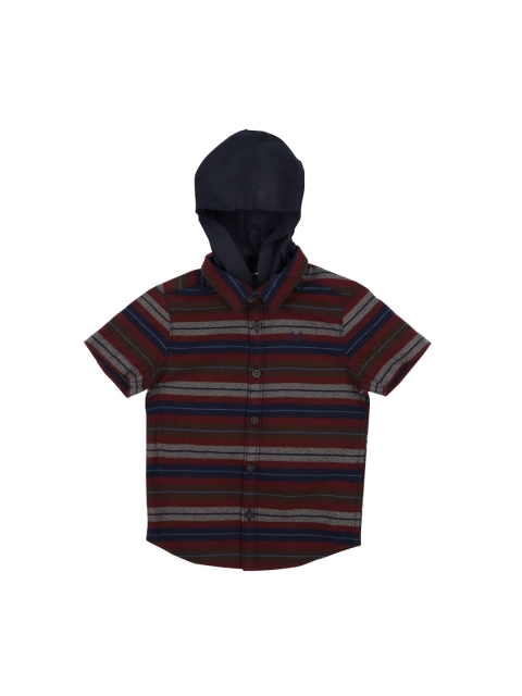

Allen Solly Junior Boys Navy Blue & Maroon Regular Fit Striped Casual Shirt