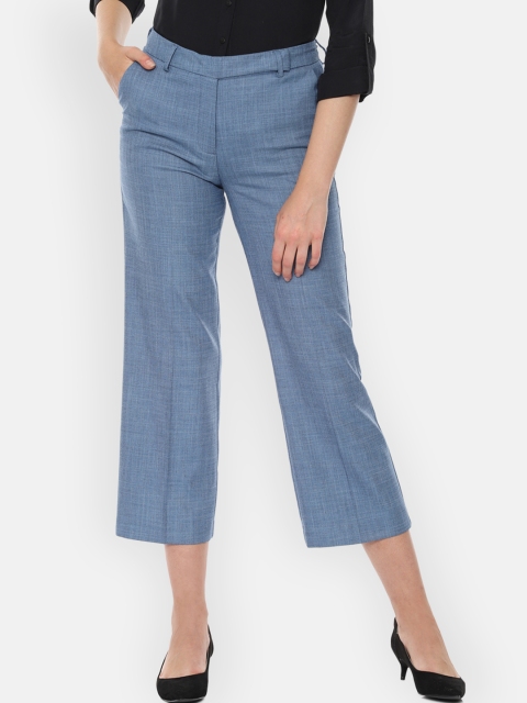 

Van Heusen Woman Women Blue Three-Fourth Fit Checked Parallel Trousers
