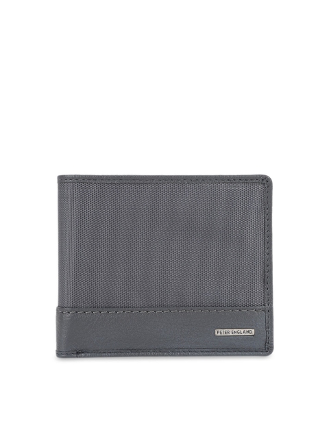 

Peter England Men Grey Textured Two Fold Wallet