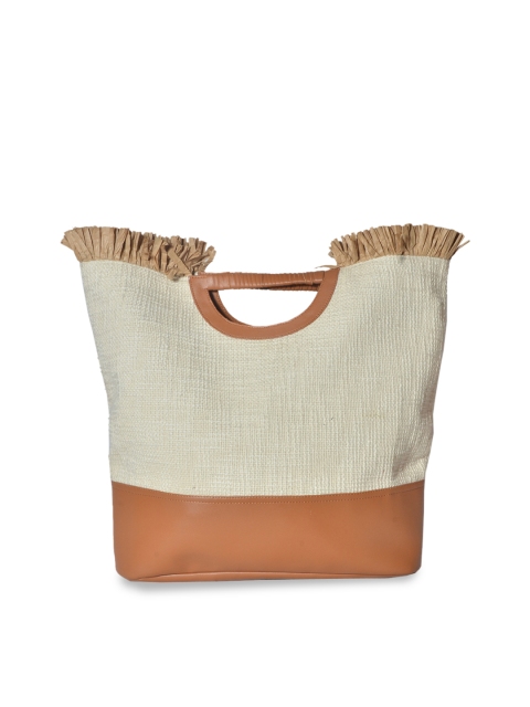 

Diwaah White & Brown Colourblocked Handheld Bag