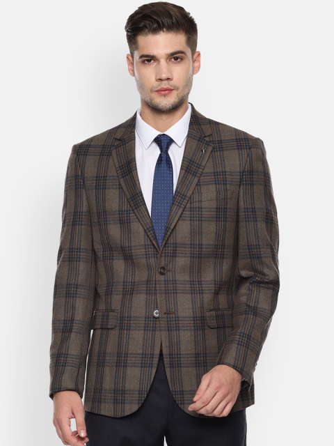 

Van Heusen Men Brown Checked Slim Fit Single-Breasted Blazer