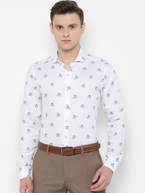 

SIMON CARTER LONDON Men White & Blue Slim Fit Printed Formal Shirt