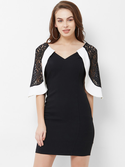 

bebe Women Self Design Black Sheath Dress
