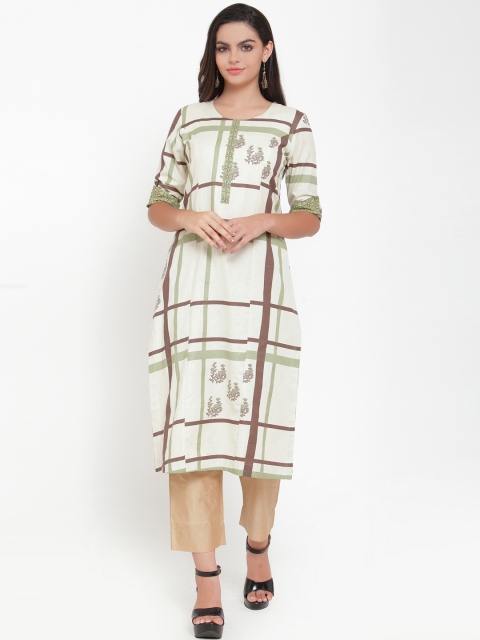 

ETIQUETTE Women Green & Off White Printed Straight Kurti