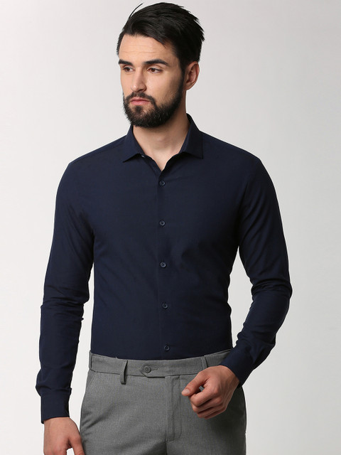 

Peter England Men Navy Blue Slim Fit Solid Formal Shirt