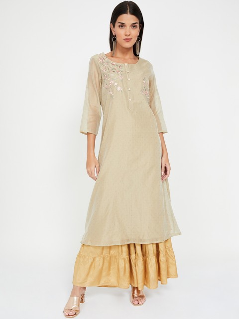 

Melange by Lifestyle Women Beige Solid Straight Kurta