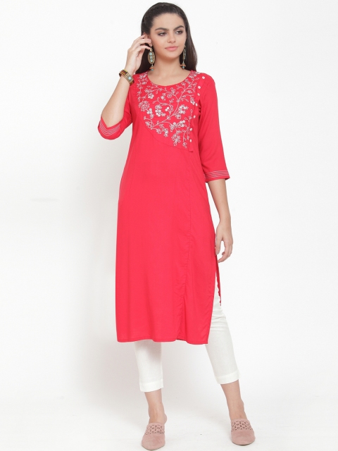 

ETIQUETTE Women Red Solid Straight Kurti